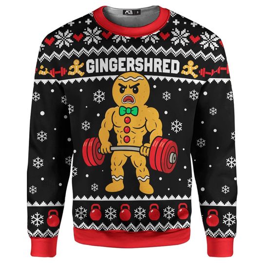 Funny Gym Christmas Sweater, Gingerbread Holiday Sweatshirt, Ugly Xmas Bodybuilder Sweater, Cozy Christmas Crewneck, Holiday Funny Jumper