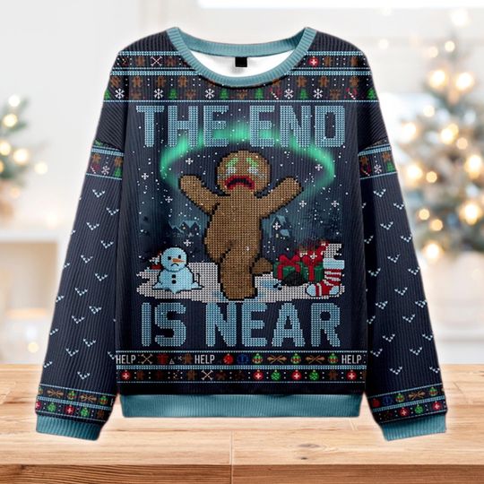 Funny Gingerbread Man Ugly Christmas Sweater, The End Is Near Jumper, Apocalypse Holiday Top, Xmas Party Gift