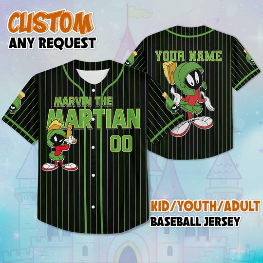 Custom Marvin the Martian Baseball Jersey, Custom Looney Tunes Marvin Shirt, Disneyland Baseball Team Outfit, Gift for Cartoon Fans