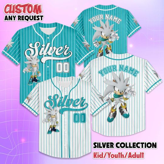 Discover Personalized Silver the Hedgehog Baseball Jersey, Sonic Video Game Shirt, Custom The Hedgehog Outfit, Matching Family Tee, Fun Gift for Fans