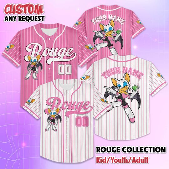 Discover Custom Rouge the Bat Baseball Jersey, Sonic the Hedgehog Video Game Shirt for Fans, Sonic The Hedgehog Baseball Team Outfit, Gift For Fan