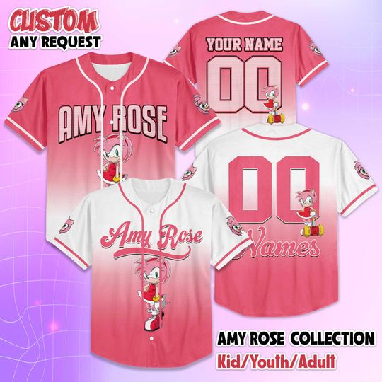 Discover Personalized Amy Rose the Hedgehog Baseball Jersey, Custom Amy Rose Jersey Shirt, The Hedgehog Matching Team Outfit, Birthday Gift