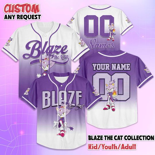 Discover Personalized Blaze the Cat Baseball Jersey, Custom Blaze the Cat Jersey Shirt, Matching The Hedgehog Trip Outfit, Sonic Birthday Gift
