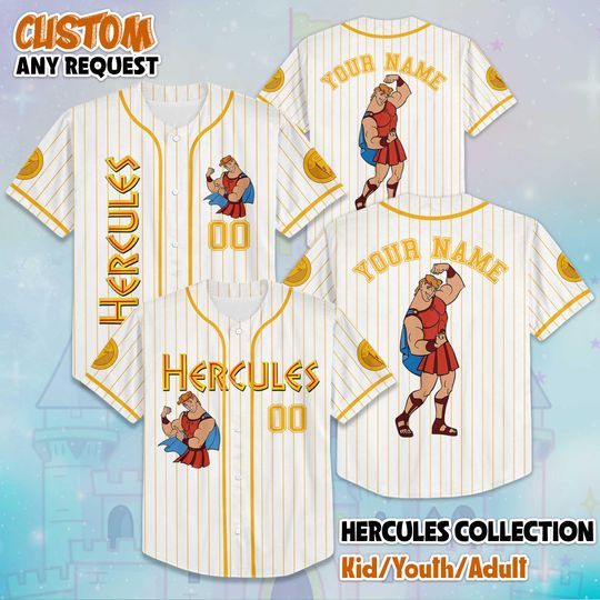 Discover Custom Grown-Up Hercules Collection Baseball Jersey, Hercules Sports Jersey for Adults, Kid and Youth, Disney Trip Outfit for Fans