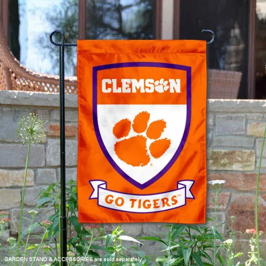 Clemson Crest Shield Garden Flag and Yard Banner