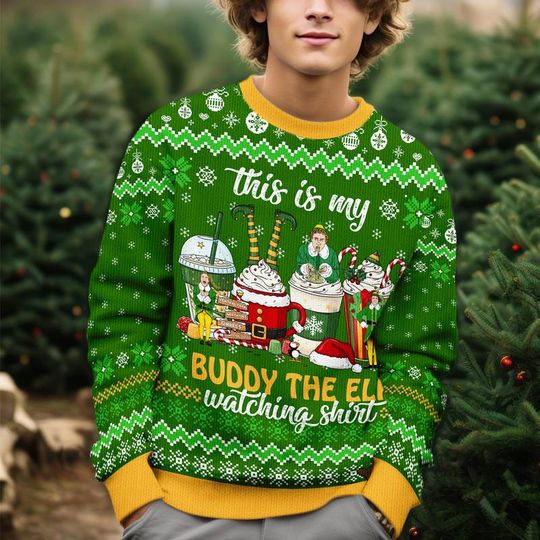 Buddy The Elf Christmas Sweater, Elf Movie Christmas Sweatshirt, Buddy The Elf Watching Shirt, Christmas Movie Tee, Xmas Family Gift 00