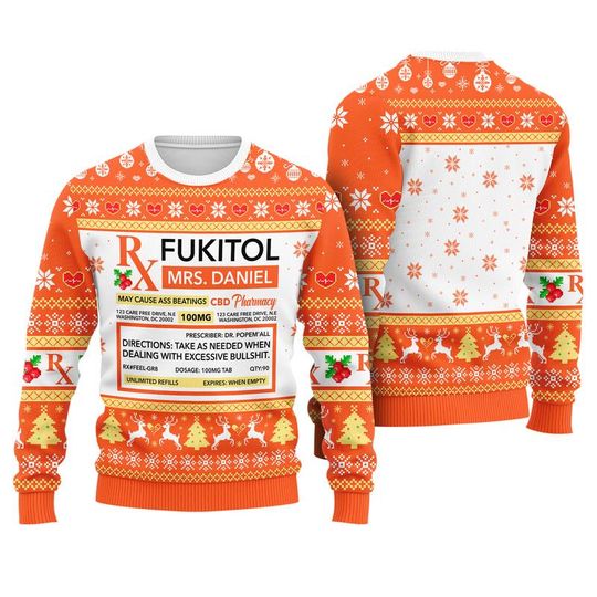 Discover Personalized Fukitol Rx Prescription Ugly Christmas Sweater Pharmacy Medicine Cosplay Sweatshirt Christmas Party Gift For Nurse Doctor
