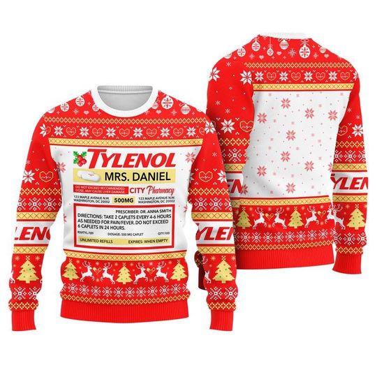 Discover Personalized Tylenol Ugly Christmas Sweater Epsteinaminophen Pharmacy Medicine Cosplay Sweatshirt Christmas Party Xmas Gift For Nurse Doctor