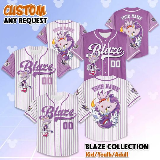 Discover Personalized Blaze the Cat Baseball Jersey, Custom Sonic Shirt, Blaze Sports Outfit, Matching Family Tee, Gamer Fan Gift