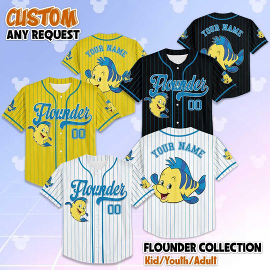 Discover Personalized Flounder Collection Baseball Jersey, Custom Disney The Litlte Mermaid Shirt, Gift for Disney Fans