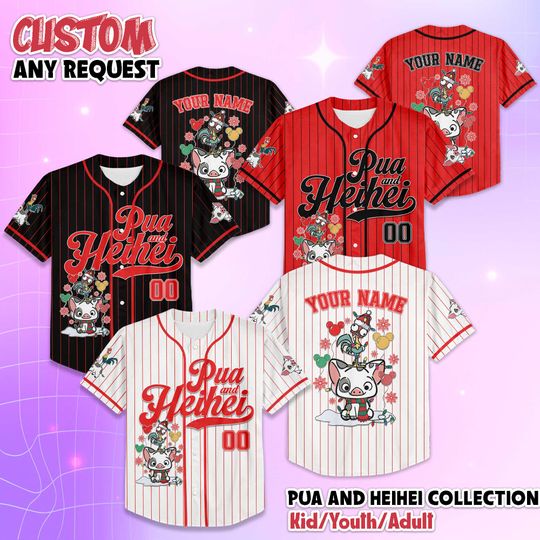 Discover Custom Pua And Heihei Christmas Baseball Jersey, Custom Disney Moana Jersey Shirt, Disneyland Baseball Team Outfit, Gift for Disney Fans