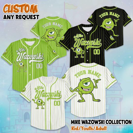 Discover Custom Mike Wazowski Collection Baseball Jersey, Disney Monsters Inc Mike Wazowski Jersey, Disneyland Baseball Team Outfit, Birthday Gift