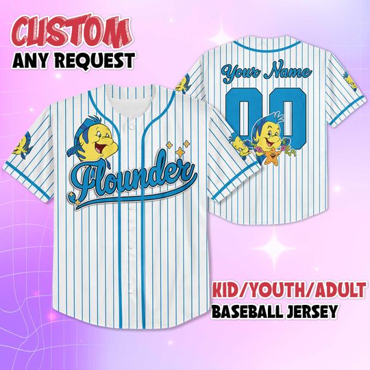 Discover Custom Flounder Baseball Jersey, Disney The Little Mermaid Shirt, Flounder Disney Costume Jersey, Matching Disney Outfit
