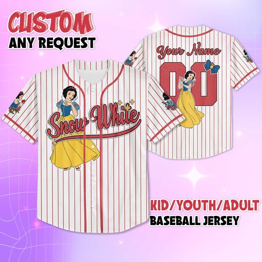 Discover Personalized Snow White Baseball Jersey, Custom Disney Princess Shirt, Snow White Holiday Outfit, Matching Disney Family Tee