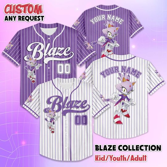 Discover Personalized Blaze the Cat Baseball Jersey, Custom Sonic the Hedgehog Jersey Shirt, Matching Family Tee, Gift for Fans