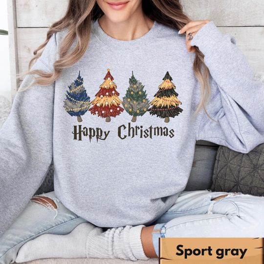 Discover Christmas Tree Sweatshirt, HP Wizard Houses Christmas Tree Hoodie, Happy Christmas Wizard Trees Gift, Christmas Magical Pine Trees Hoodie