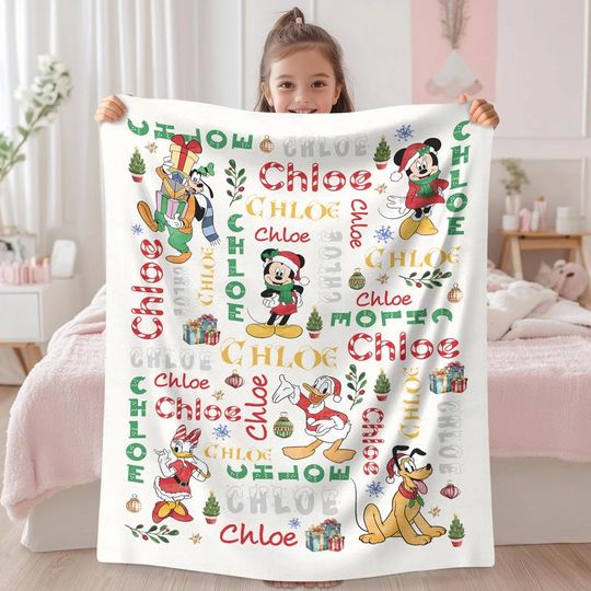 Discover Personalized Disneyland Christmas Blanket Custom Mickey And Friends Christmas Blanket Magic Kingdom Fleece Blanket Disneyland Blanket 01