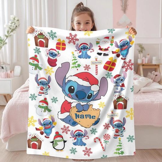 Personalized Stitch Christmas Blanket Stitch And Lilo Christmas Blanket Stitch Angel Disneyland Christmas Blanket Blanket For Bed Couch Sofa