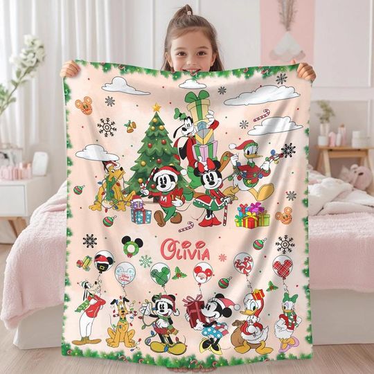 Discover Personalized Mickey And Friends Santa Christmas Blanket Custom Christmas Blanket Magic Kingdom Fleece Blanket Disneyland Blanket 00