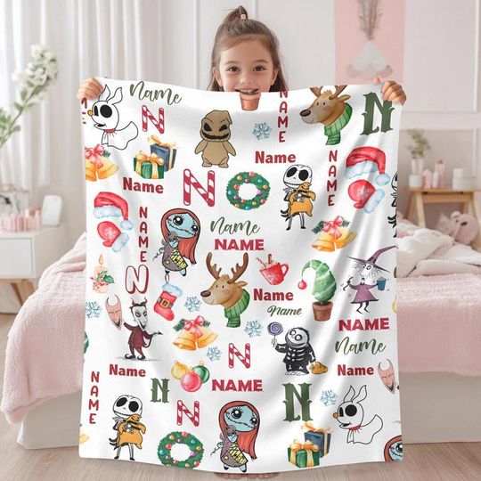 Personalized Jack Skellington And Sally Christmas Blanket Jack Skellington Blanket Nightmare Before Xmas Blanket Halloween Blanket