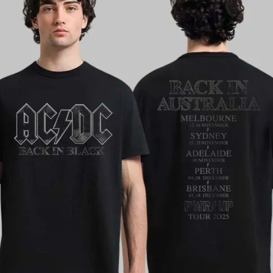Discover AC-DC PWR Up Australia 2025 Back In Black Back In Australia PWR UP Tour T-Shirt