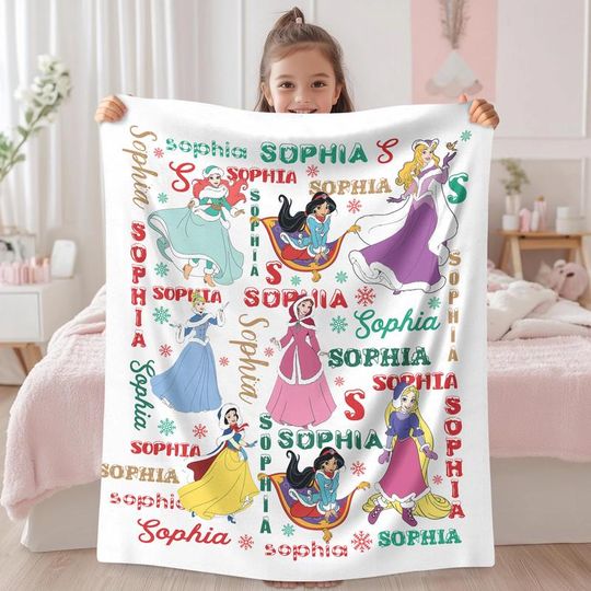 Discover Personalized Disneyland Princess Christmas blanket, Coquette bows Xmas Blanket, Princess Very Merry Christmas blanket, Birthday Girl gift 01