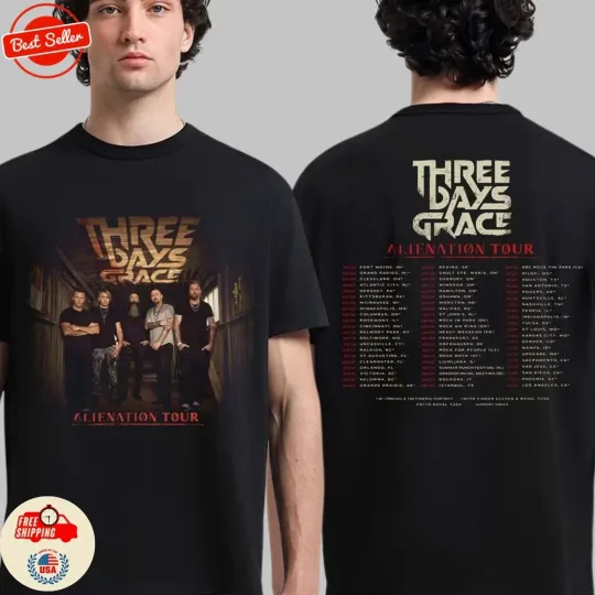 Discover Three Days Grace Alienation Tour 2026 North America Cities Dates 2 Sided T-Shirt