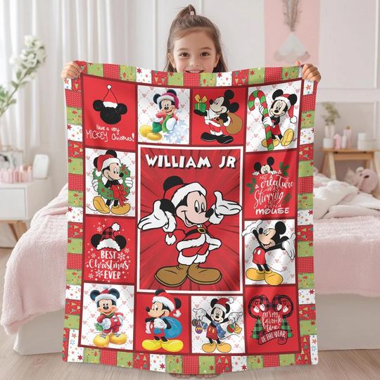 Discover Personalized Mickey Mouse Blanket, Mickey Mouse Fleece Blanket, Disneyland Mickey Santa Claus Christmas Couch Sofa Blanket, Christmas Gift