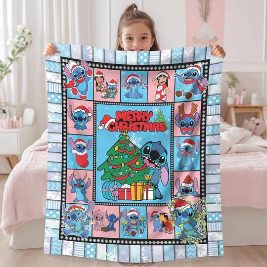 Disneyland Stitch Christmas Blanket, Christmas Lilo And Stitch Blanket, Merry Christmas Blanket, Disneyland Blanket Christmas Gifts 08
