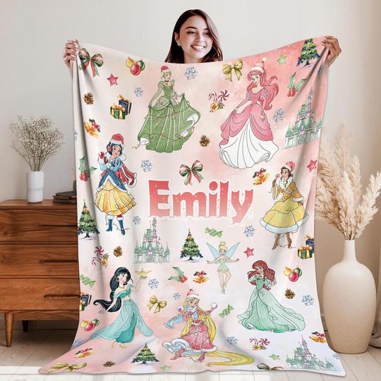 Discover Personalized Watercolor Coquette Bows Disneyland Princess Blanket, WDW Disneyland Baby Girl Trip Blanket, Disneyland Princess Blanket 02