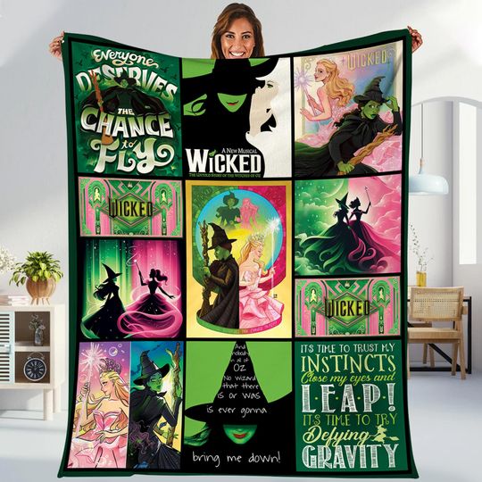 Wicked For Good Blanket, Elphaba And Glinda Blanket, Wicked Shiz University Blanket, Wicked For Good Merch Halloween Gift, Christmas Blanket