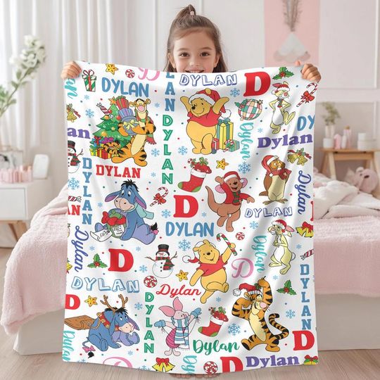 Discover Personalized Winnie The Pooh Christmas Blanket Custom Pooh And Friends Christmas Blanket Magic Kingdom Fleece Blanket Disneyland Blanket 03