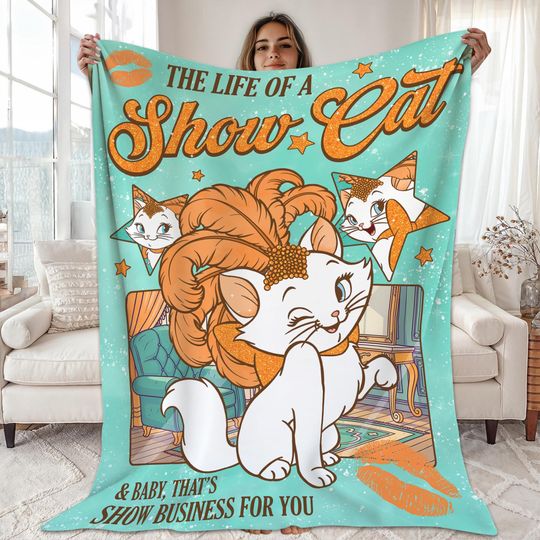 The Life of A ShowCat Blanket Showgirl Fleece Blanket My Energy Is A Luxury Item, The Aristocats Marie Cat Blanket, Showgirl Cat Blanket