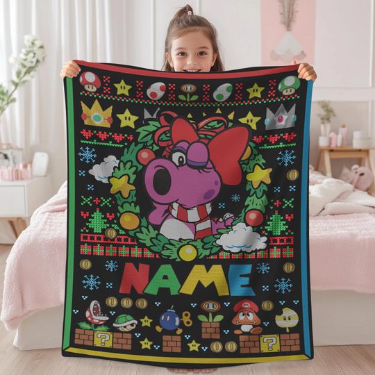 Persionalized Super Mario Birdo Ugly Christmas Blanket Mario Luigi Bowser Ugly Blanket Mario Video Game Blanket for Bed Couch Sofa
