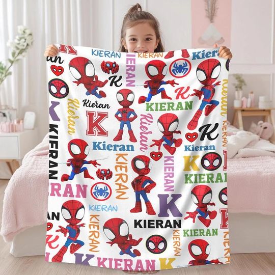 Discover Personalized Spidey And His Amazing Friends Blanket, Spidey Friends Fleece Blanket, Spiderman Superhero Blanket, Custom Spidey Birthday Gift