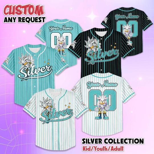 Discover Personalized Silver the Hedgehog Baseball Jersey, Custom Sonic Shirt, Matching Family Jersey, Birthday Gift