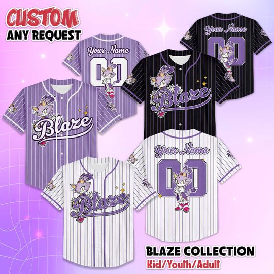 Discover Personalized Blaze the Cat Baseball Jersey, Blaze the Cat Jersey Shirt, Sonic the Hedgehog Shirt, Family Matching Outfit, Gift for Fans