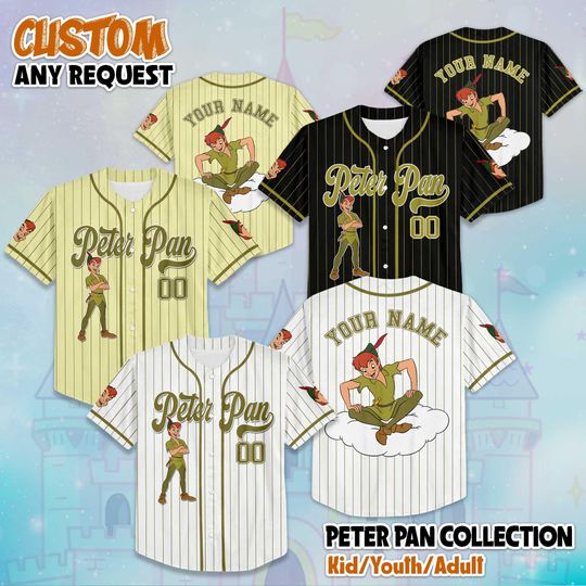 Discover Custom Peter Pan Baseball Jersey, Personalized Disney Peter Pan Jersey, Disneyland Baseball Team Outfit, Birthday Gift