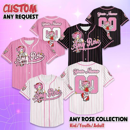 Discover Personalized Amy Rose the Hedgehog Baseball Jersey, Custom Amy Rose Jersey Shirt, The Hedgehog Matching Team Outfit, Birthday Gift