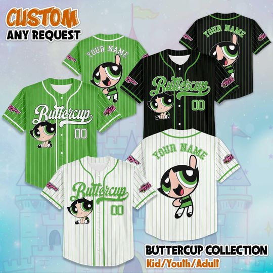 Discover Custom The Powerpuff Girls Buttercup Baseball Jersey, Buttercup Powerpuff Girls 90s Cartoons, Retro PowerPuff Girls Jersey, Gift for Fan