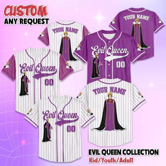 Discover Personalized The Evil Queen Baseball Jersey, Custom Disney Evil Queen Jersey, Halloween Villain Women Shirt, Disney Birthday Gift