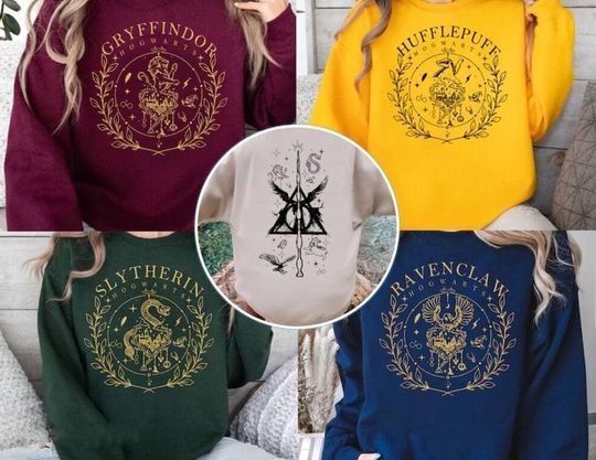 Wizard School House Sweatshirt - Gryffindor Hufflepuff Ravenclaw Slytherin Inspired Sweater, Magic Crest Pullover Gift for Potter Fans Shirt