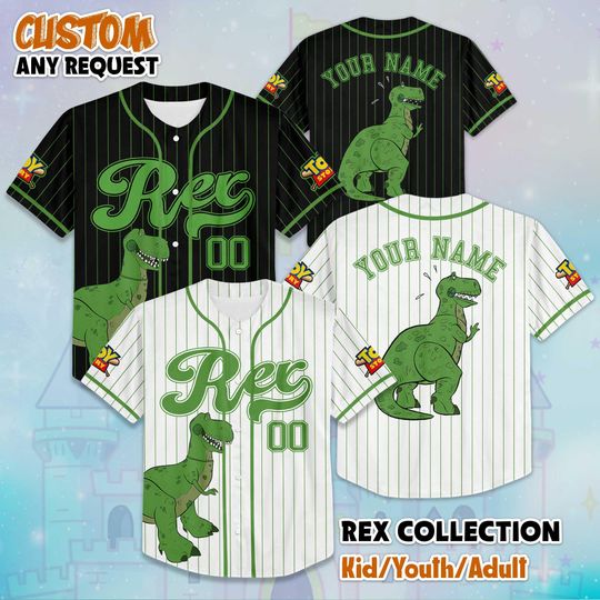Discover Custom Rex Toy Story Baseball Jersey, Disney Toy Story Rex Jersey, Disneyland Baseball Team Outfit, Birthday Gift For Fans