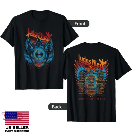 Discover Judas Priest Shield Of Pain Tour 2025 Shield Wings Double-Sided T-Shirt