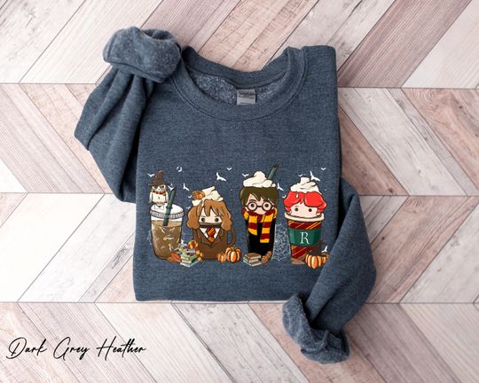 Harry Halloween-Fall Coffee Lattee Sweatshirt, HP Coffee House Shirt, Wizarding School House Shirt, Harry Potter Shirt, HP Movie Shirt