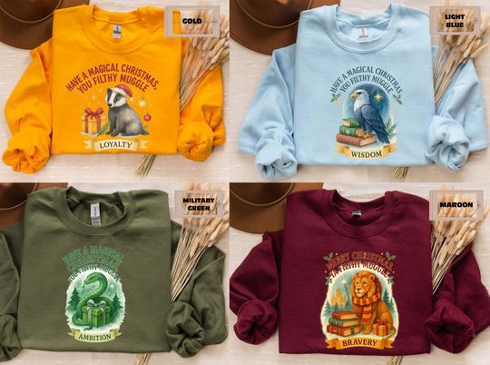 Discover Wizard House Holiday Crewneck | Bravery Loyalty Wisdom Ambition | Magical Christmas Gift | Cozy Unisex Sweater