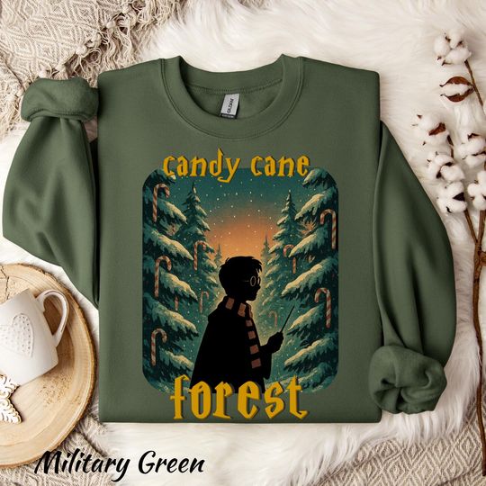 Harry Candy Cane Forest Sweatshirt, Christmas Sweatshirt, Universal Studios Sweatshirt, Fantasy World Sweatshirt, Witchery Castle Sweatshirt