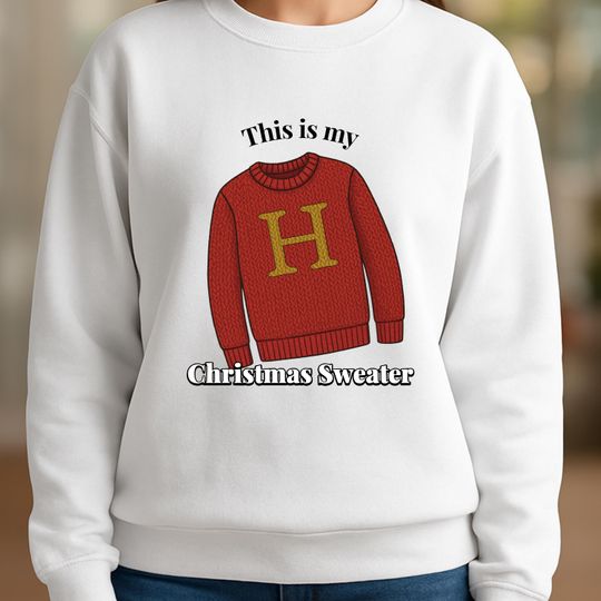 Discover Weasley Sweater Sweatshirt, 'This is my Christmas Sweater', Personalized Initial Christmas Sweater Graphic, Cozy Wizard Inspired Gift