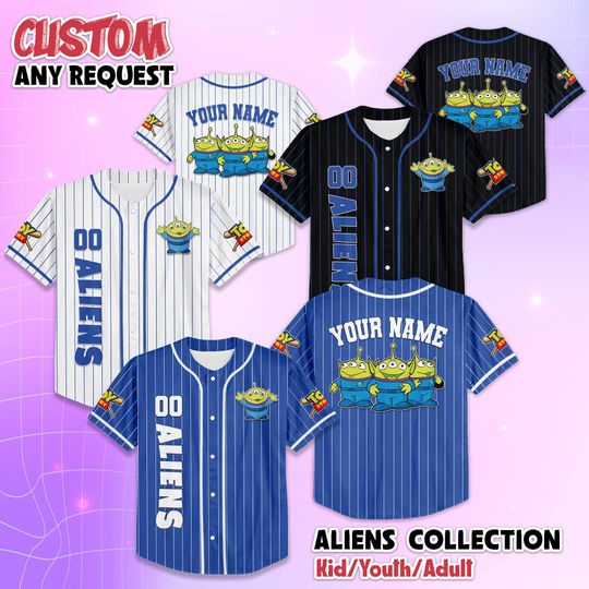 Discover Custom Little Green Aliens Baseball Jersey, Personalized Disney Toy Story Baseball Shirt, Matching Disney Trip Outfit, Disney Birthday Gift