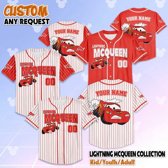 Discover Custom Lightning Baseball Jersey, Disney Car Shirt, McQueen Disney Jersey Outfit, Custom Team Jersey, Pixar Gift for Fans